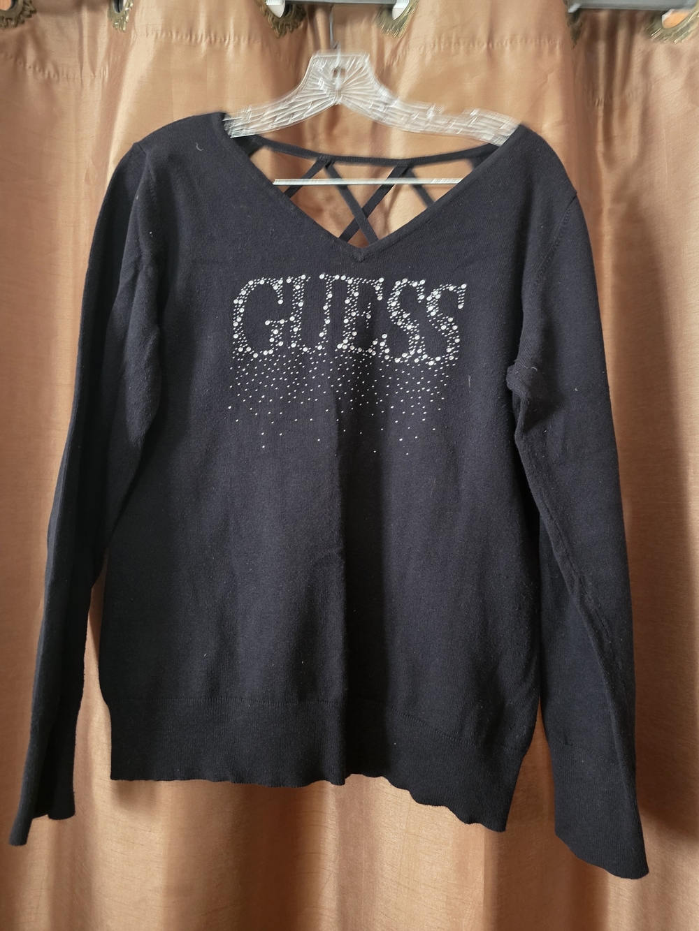 GUESS Embellished Black V‑Neck Sweater